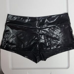 Black Wet Look Pleather Booty Shorts - BodyRage Intimates - OS